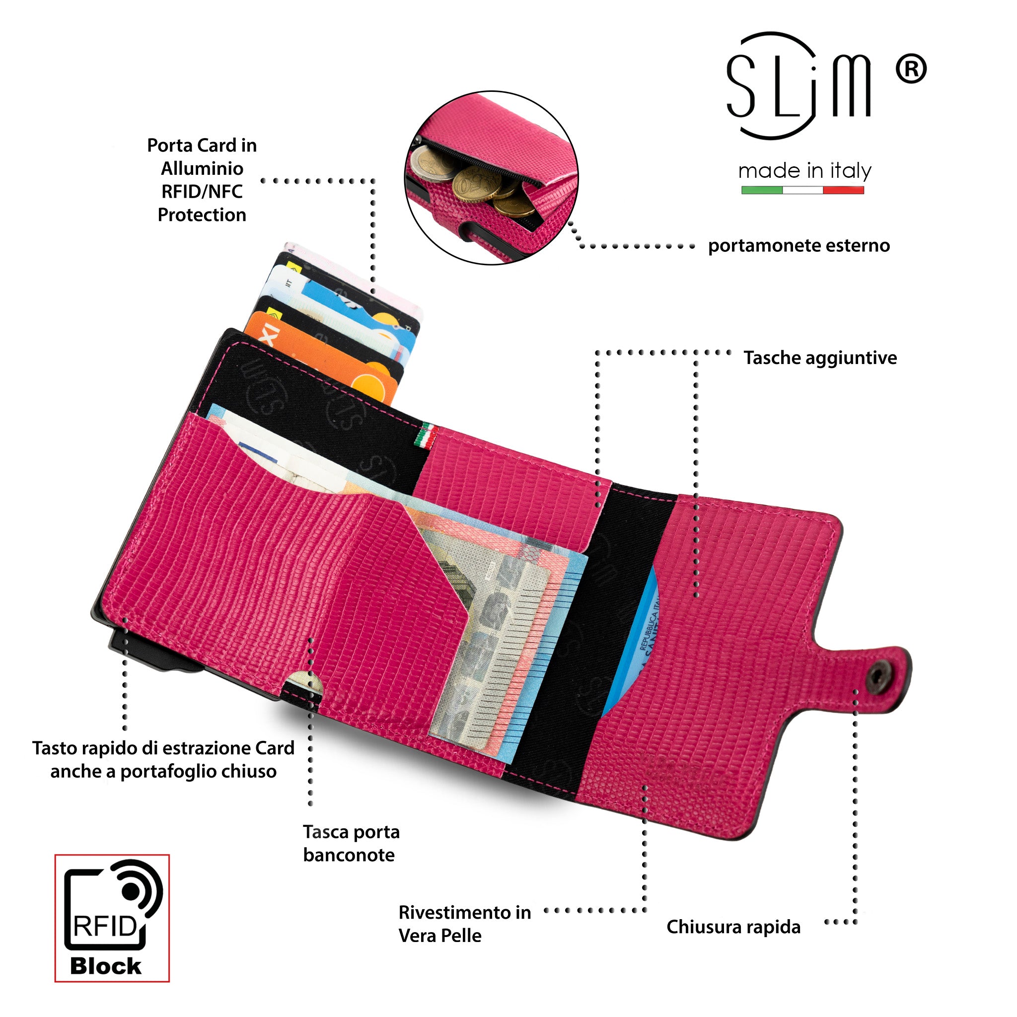 SLim Vera Pelle Portafoglio Tejus-S Nero RFID Antigraffio