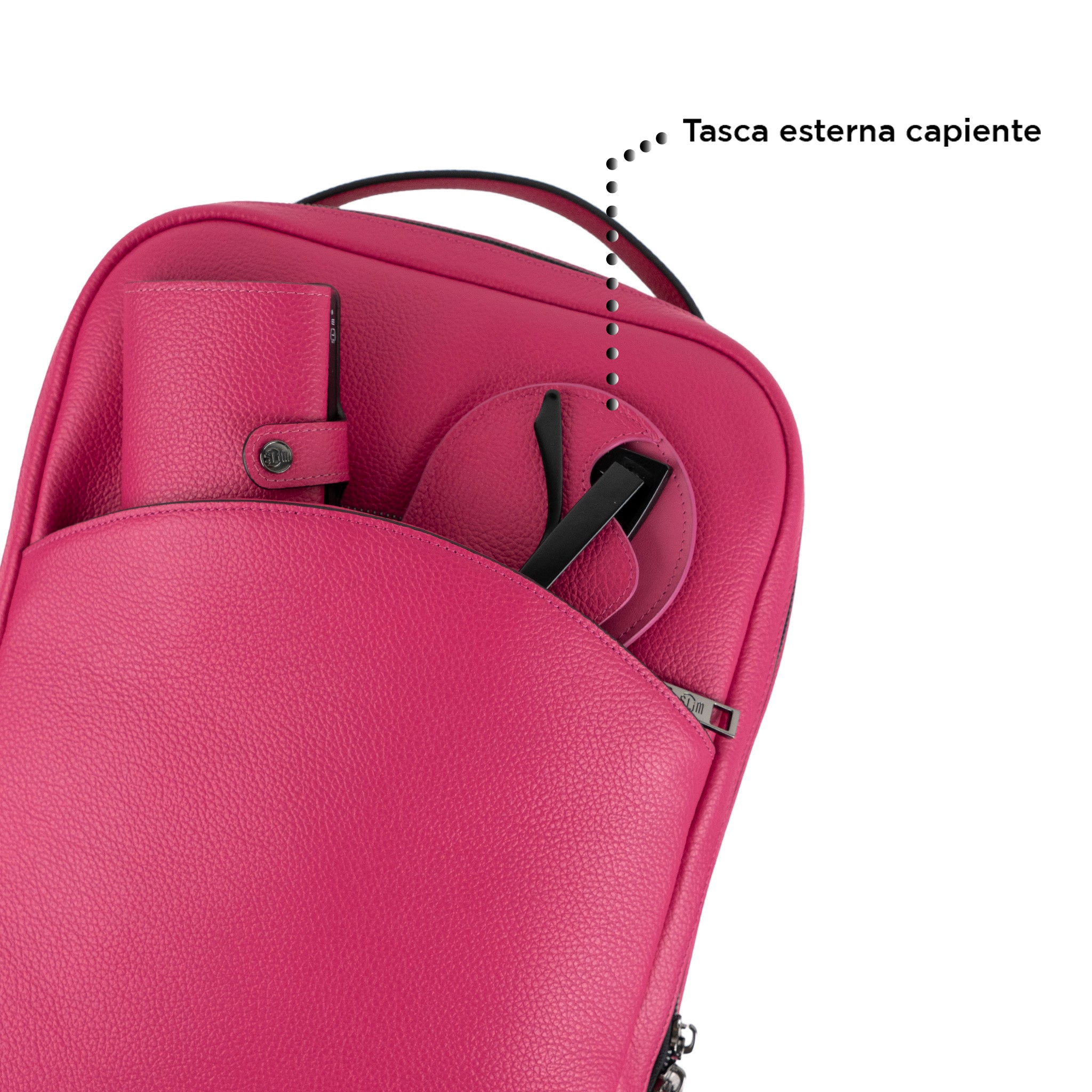 SLim Zaino Medio Vera Pelle Bottalato Fucsia 8,5 L