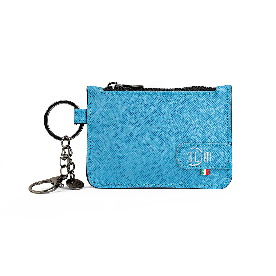 SLim Portachiavi Portamonete Saffiano Azzurro bustina 10x7