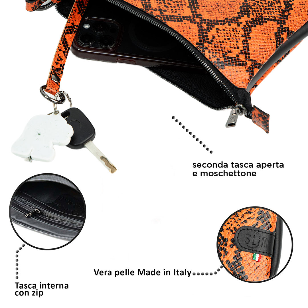 SLim Pochette Max Rettile Arancio pochette 25x19 pelle