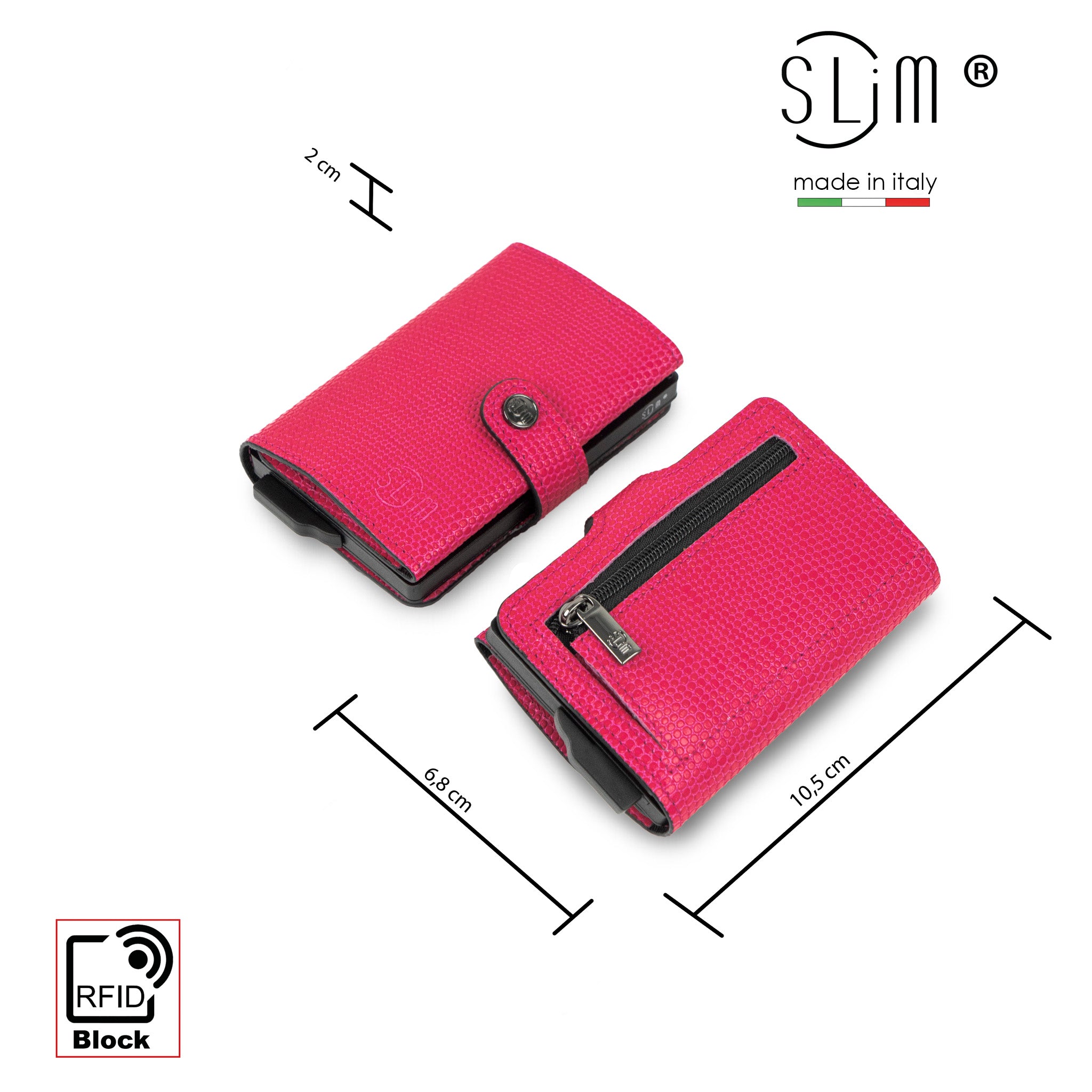 SLim Vera Pelle Tejus portacarte fucsia RFID 12 carte