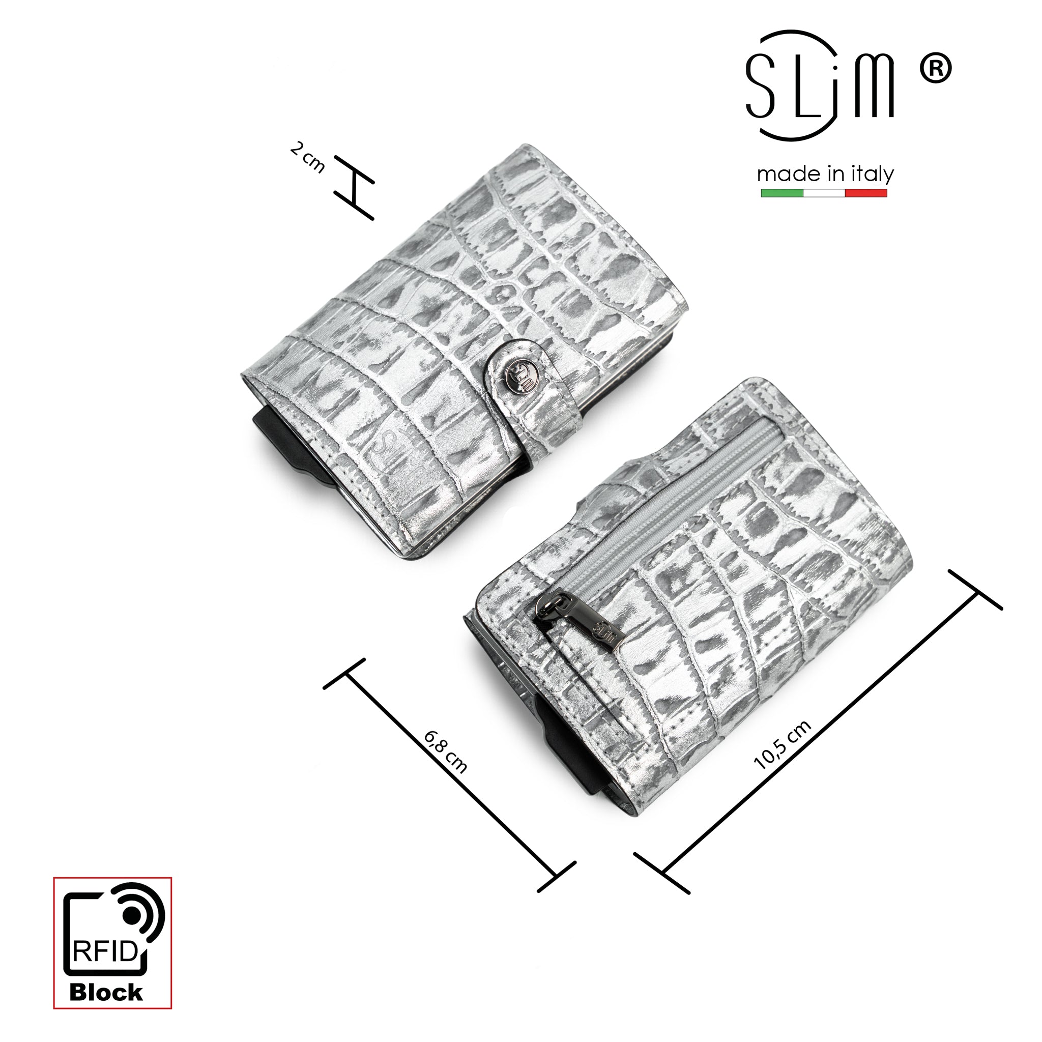 SLim Portacarte Cocco Metal Argento RFID 10,5 cm