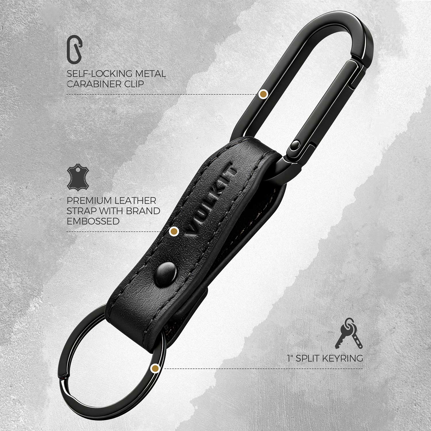 VULKIT VKC107 Portachiavi Pelle Nero con Moschettone
