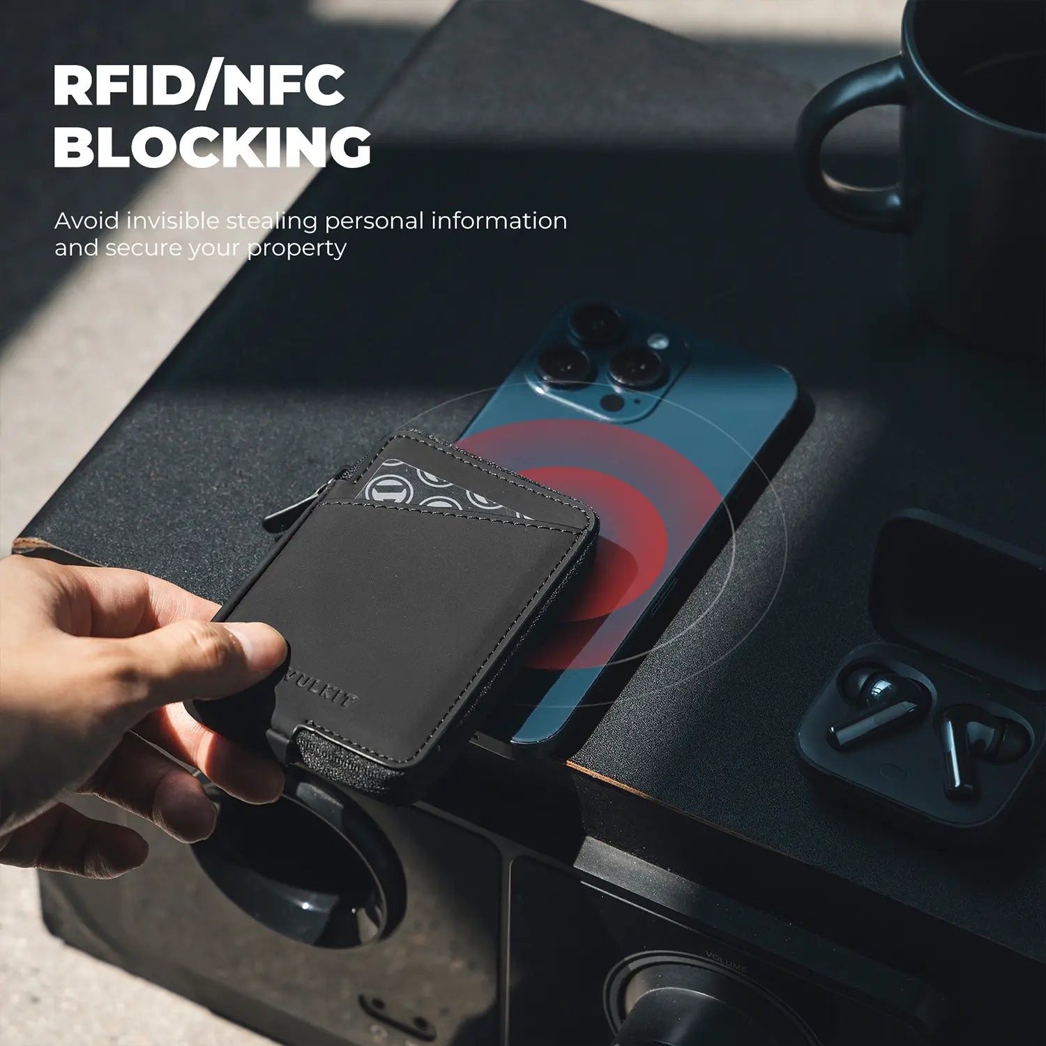 VULKIT VW113 portacarte RFID pelle nero slim