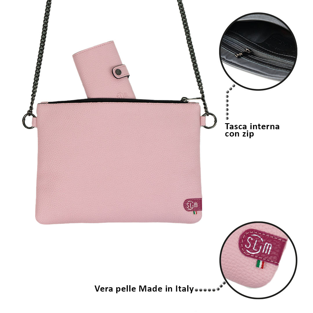 SLim Pochette Tracolla Bottalato Rosa pochette pelle 24x19,5 cm
