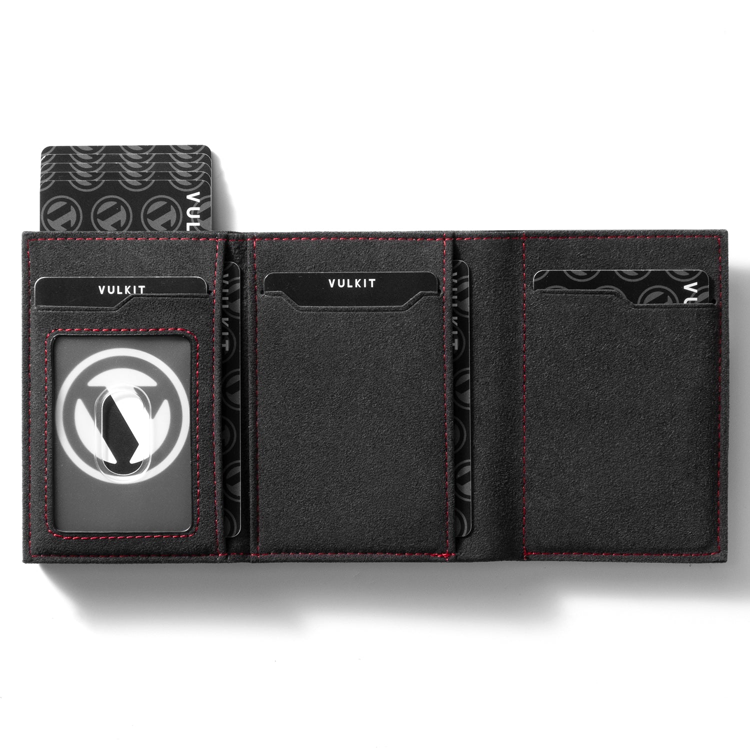 VULKIT VC302A Portafoglio Alcantara Blu Tre Ante RFID Zip