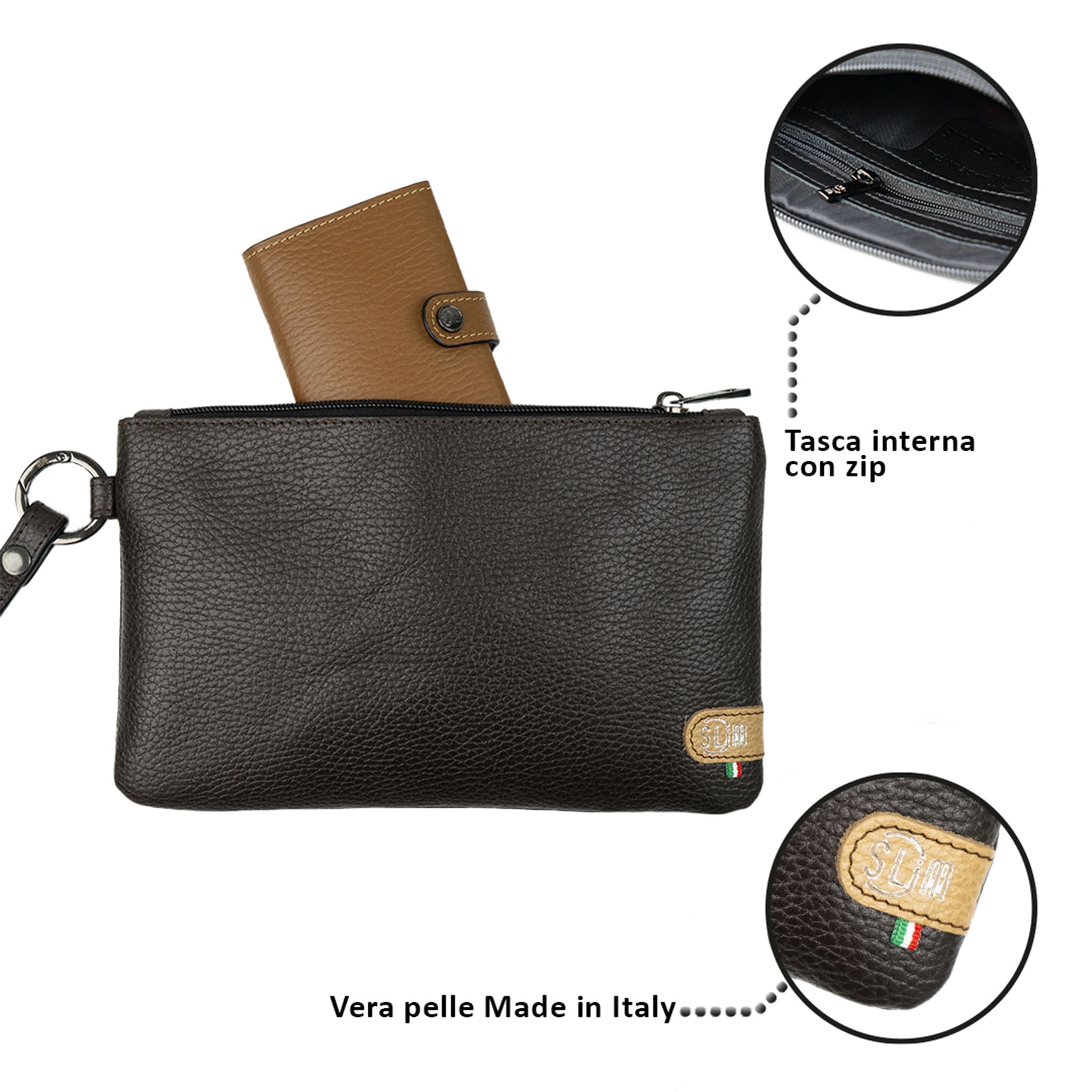 SLim Pochette Polsiera Pelle Testa di Moro 23x14