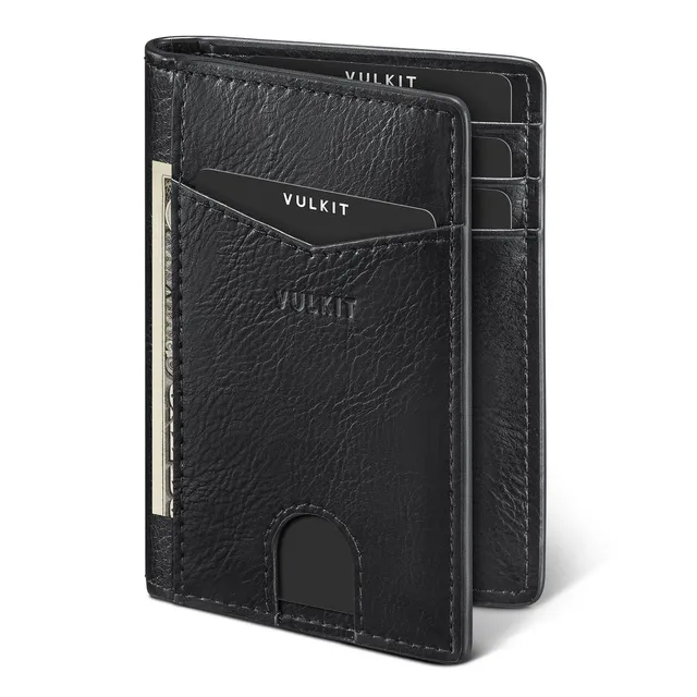 VULKIT VW100 portafoglio pelle nero bifold 10 carte