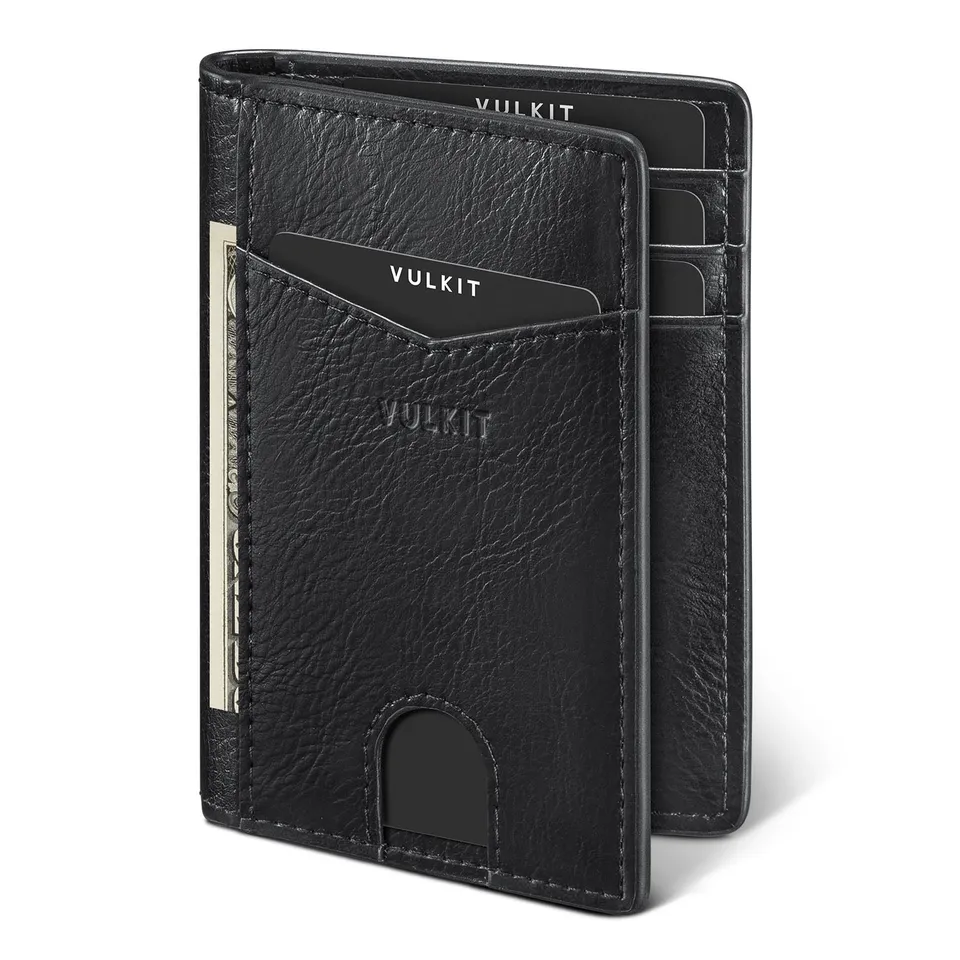 VULKIT VW100 portafoglio pelle nero bifold 10 carte