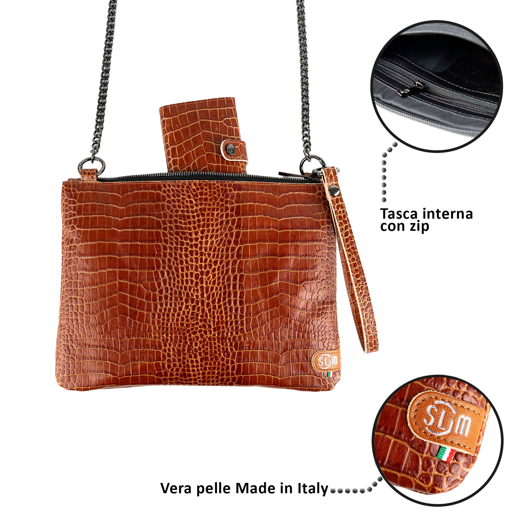 SLim Pochette Tracolla pochette pelle cocco cuoio 23x14 cm
