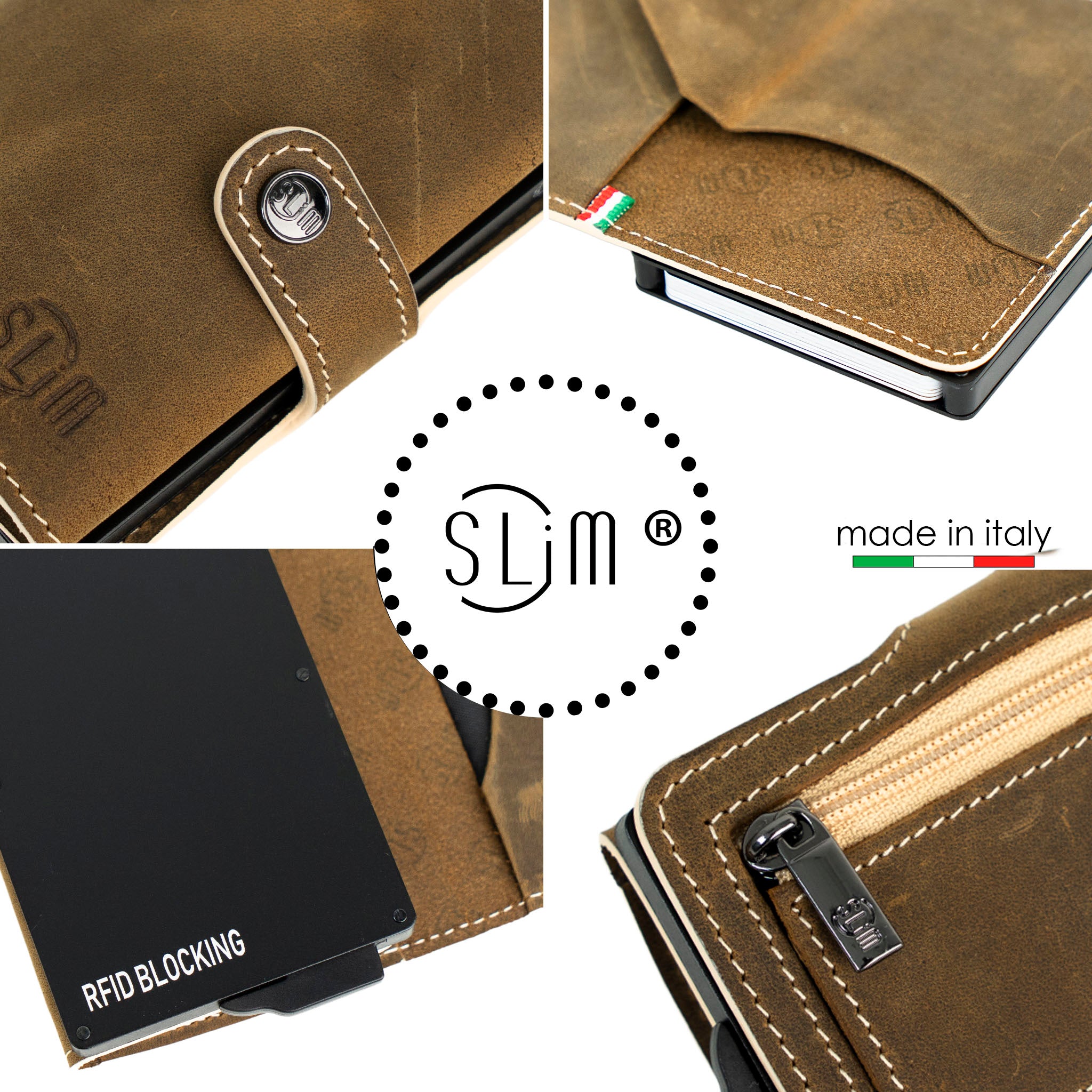 SLim Crazy Horse Portacarte Cuoio Zip RFID