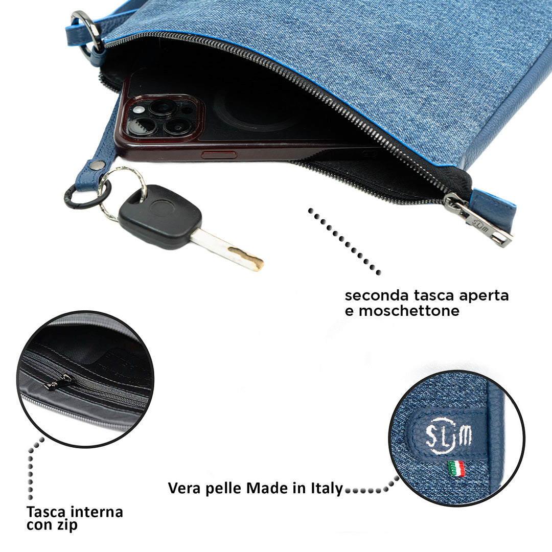 SLim Pochette Max Jeans Blu pochette pelle 25x19 cm zip