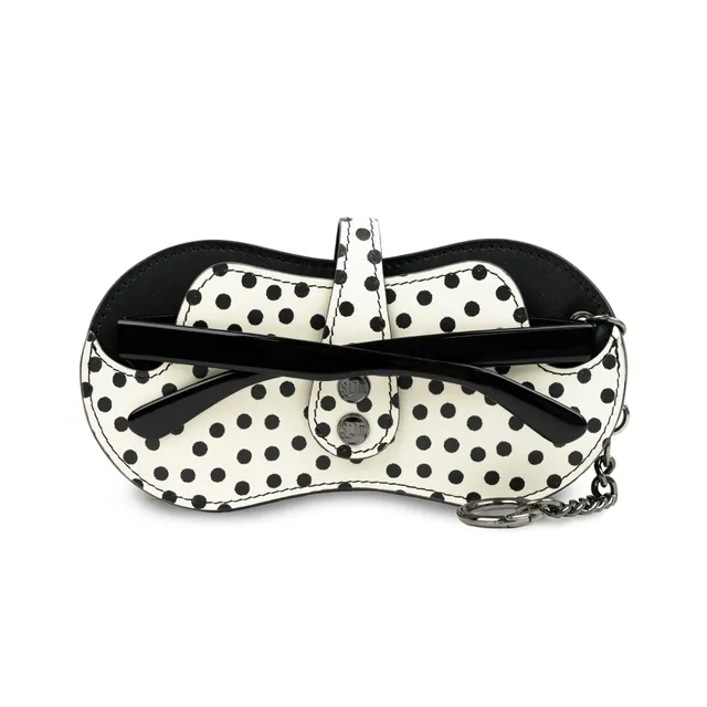 SLim Vision Pois Nero Bianco Portaocchiali Vera Pelle