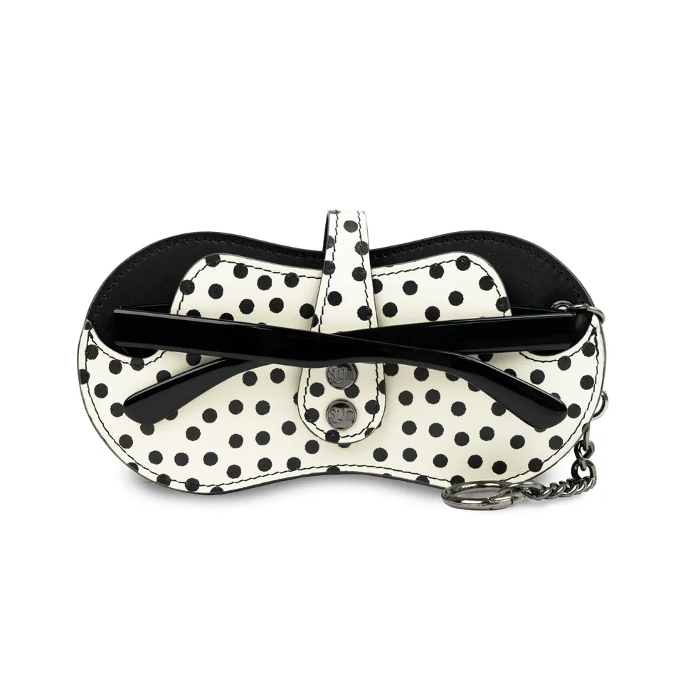 SLim Vision Pois Nero Bianco Portaocchiali Vera Pelle
