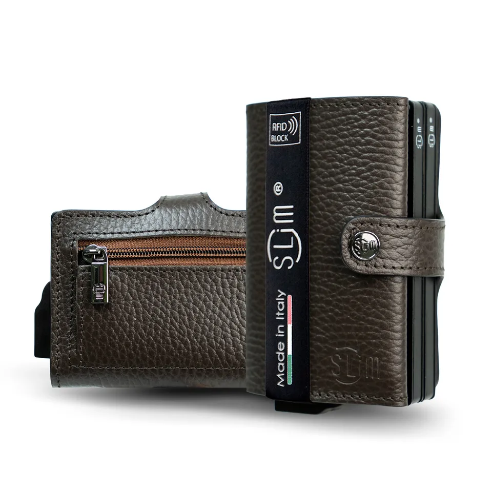 SLim Bottalato Portacarte Doppia Cassa Marrone RFID