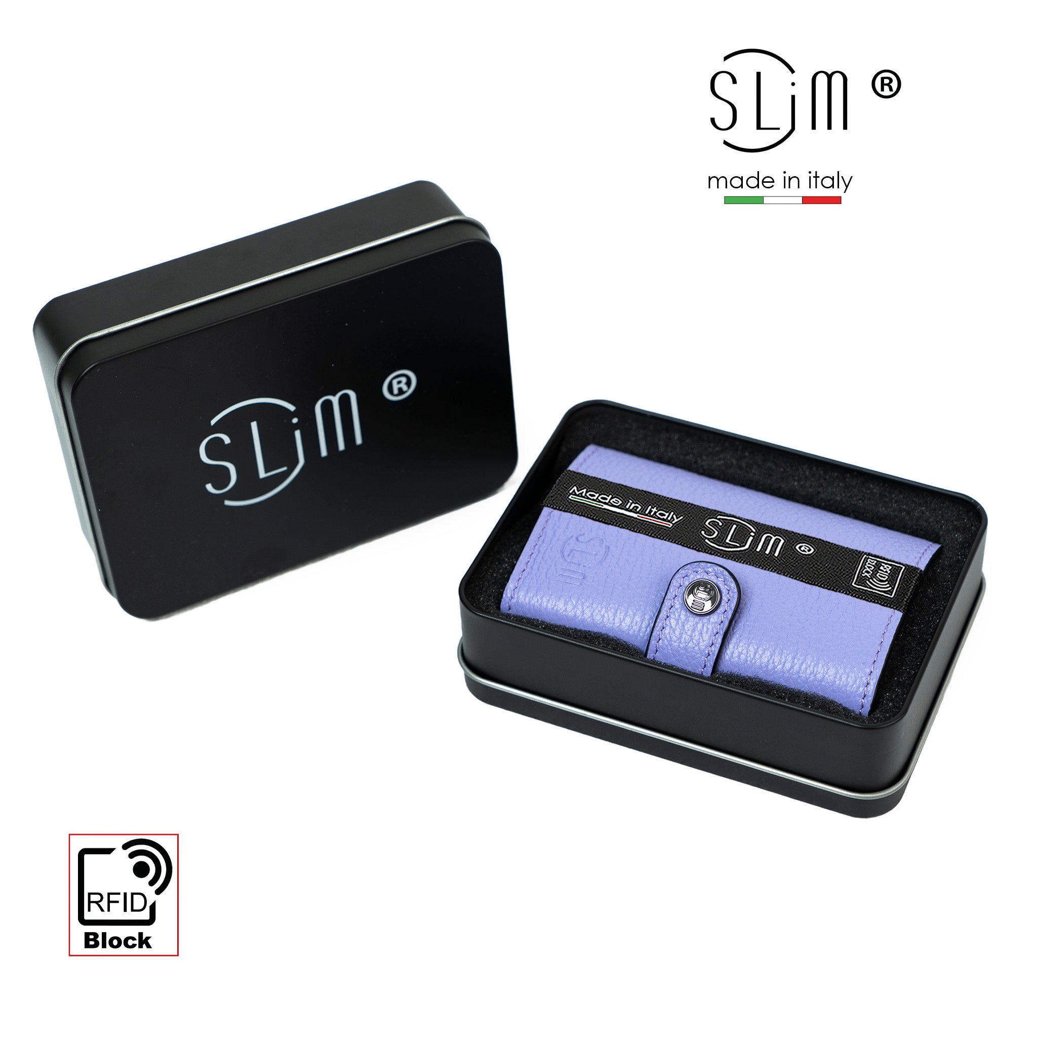 SLim Bottalato Portafoglio Pelle Lilla RFID 12 Carte