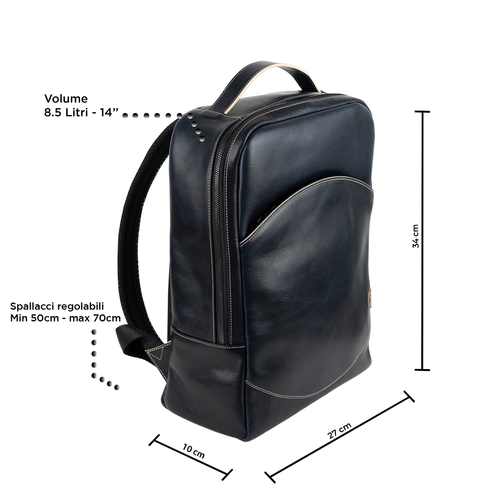 SLim Zaino Medio zaino pelle blu concia vegetale 8,5 L