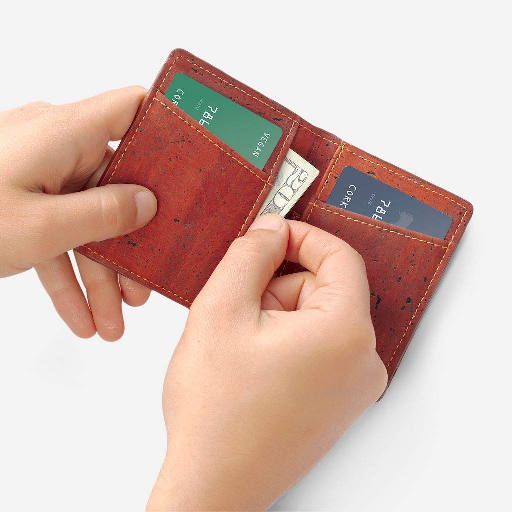 Corkor Portafoglio Uomo Sughero Rosso RFID Vegan