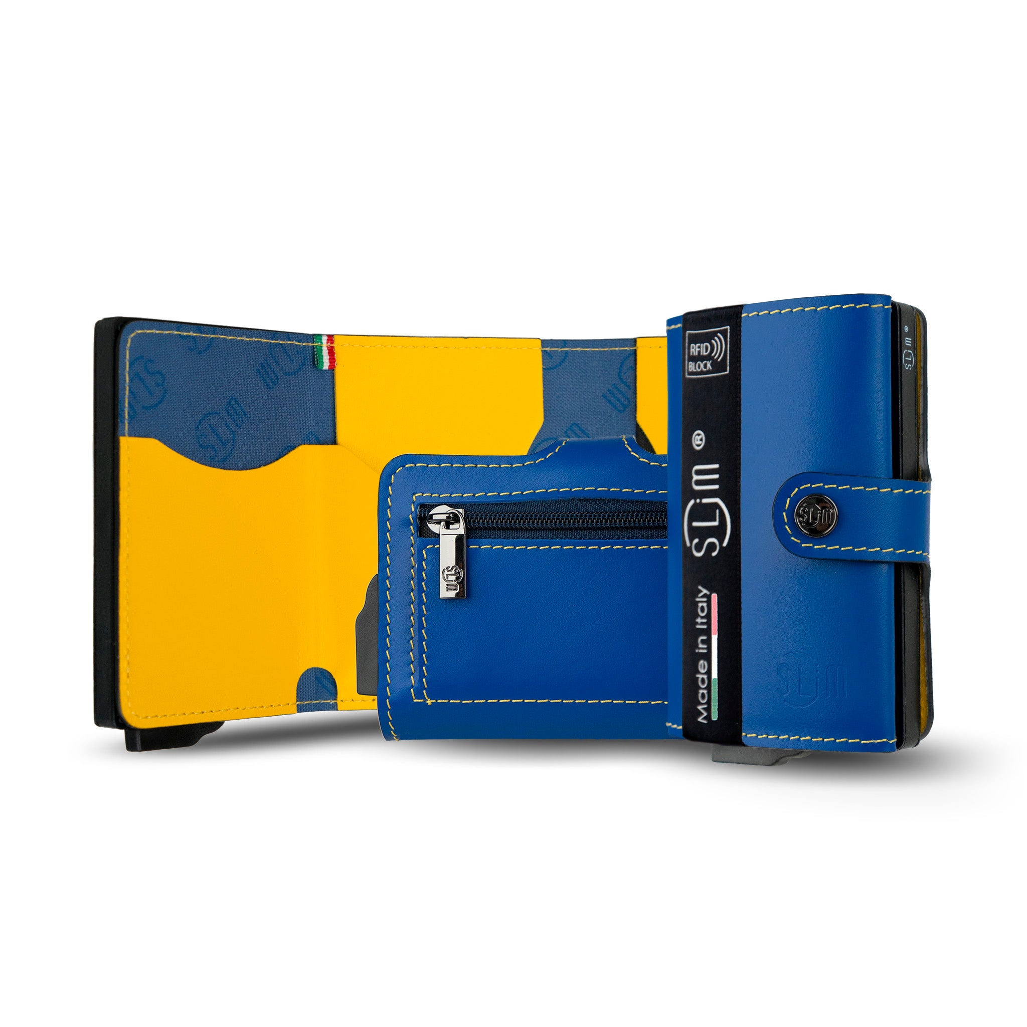 SLim Vera Pelle Liscia Portafoglio Petrolio Multicolor