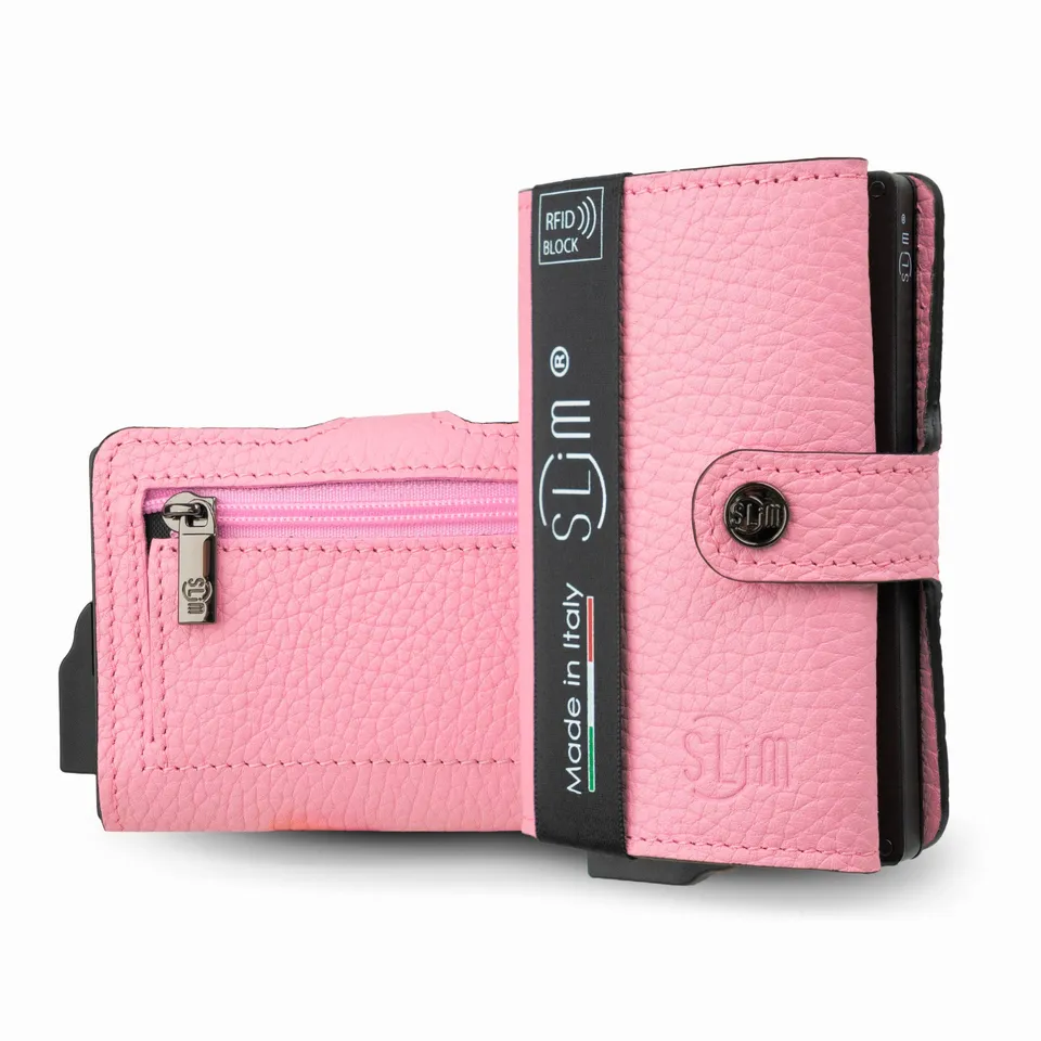 SLim Bottalato Portafoglio Compatto Pelle Pink RFID 12 Carte