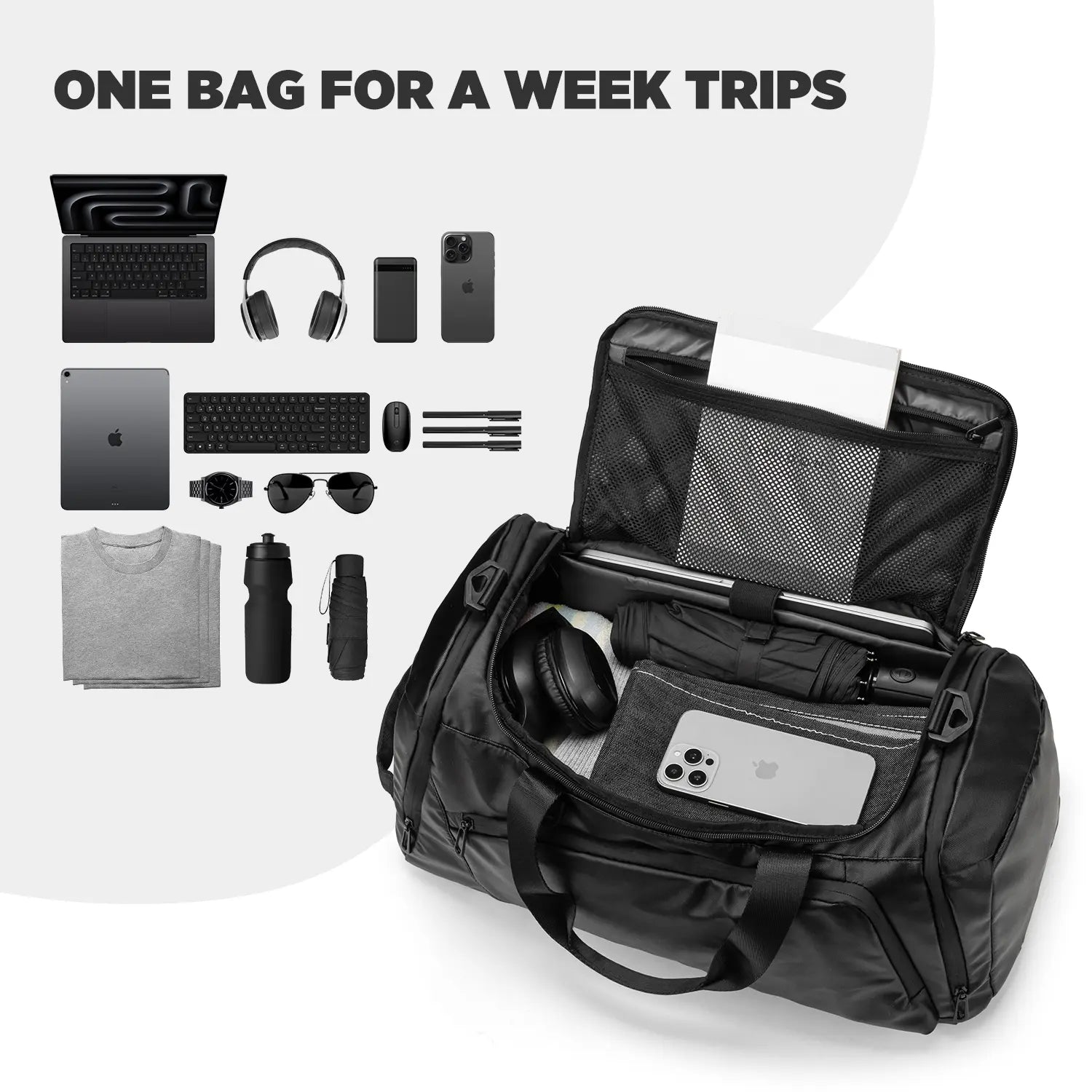 VULKIT VBP102 zaino viaggio 55L nero 3-in-1 idrorepellente