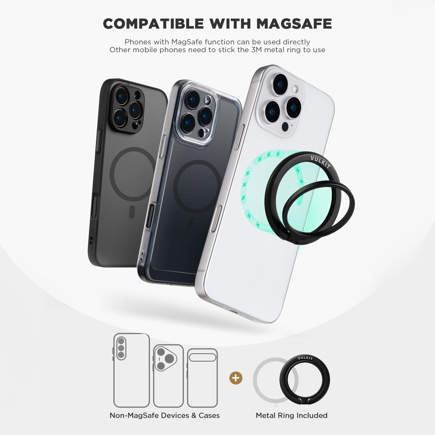 VULKIT Tech VPA120 anello telefono nero MagSafe 360°