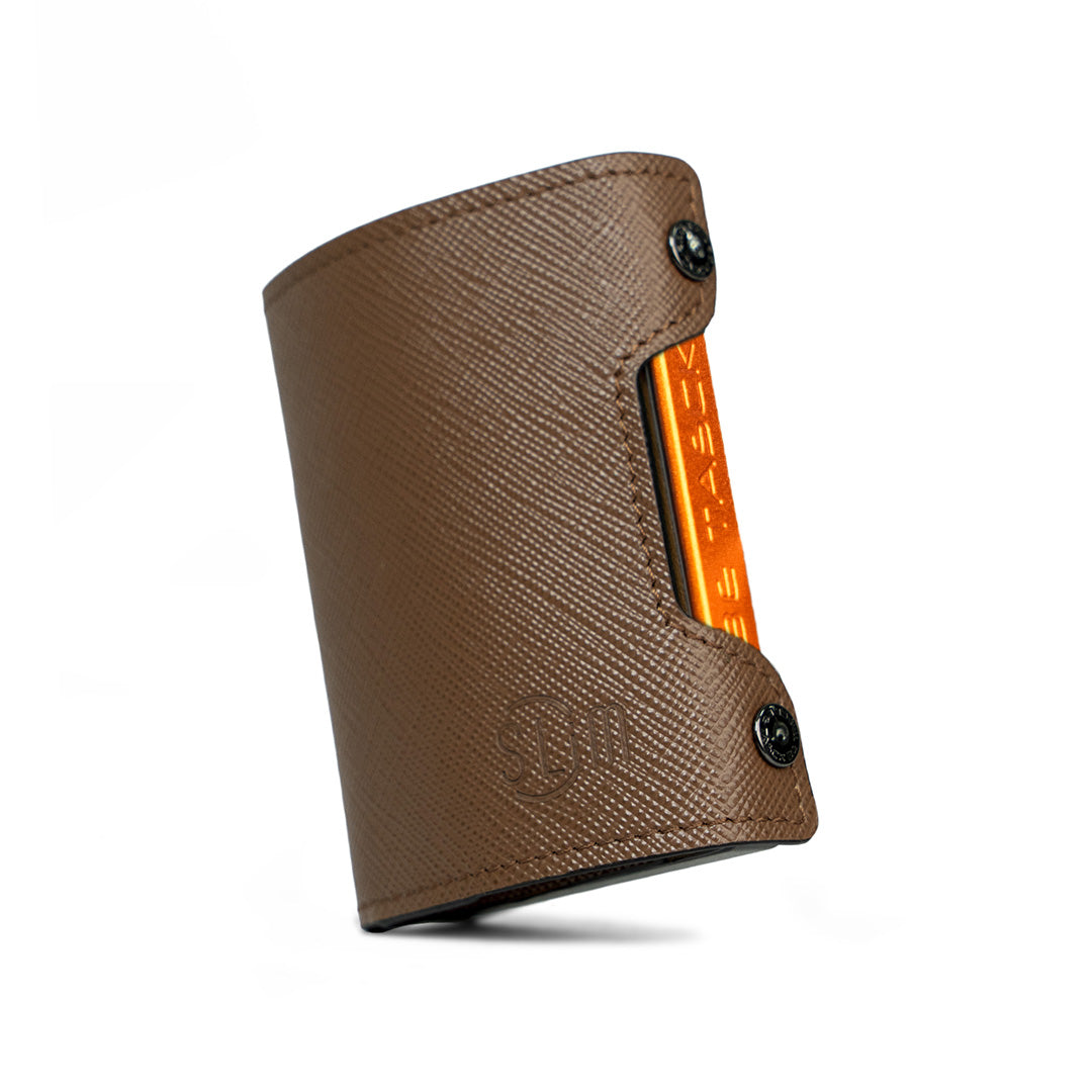 SLim Be Tasck Saffiano Marrone portacarte pelle Frame Nero