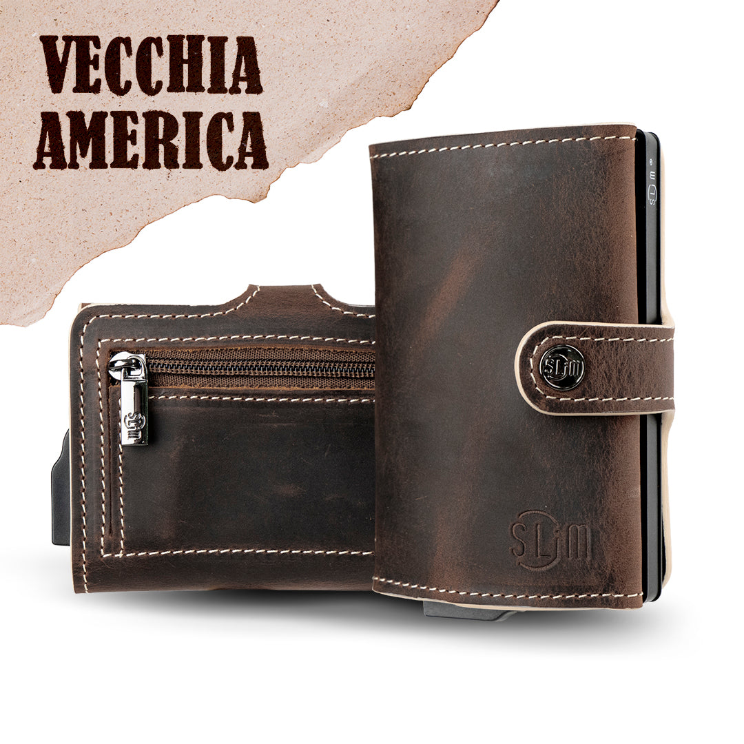 SLim Crazy Horse Portafoglio Pelle RFID 12 Carte Brown