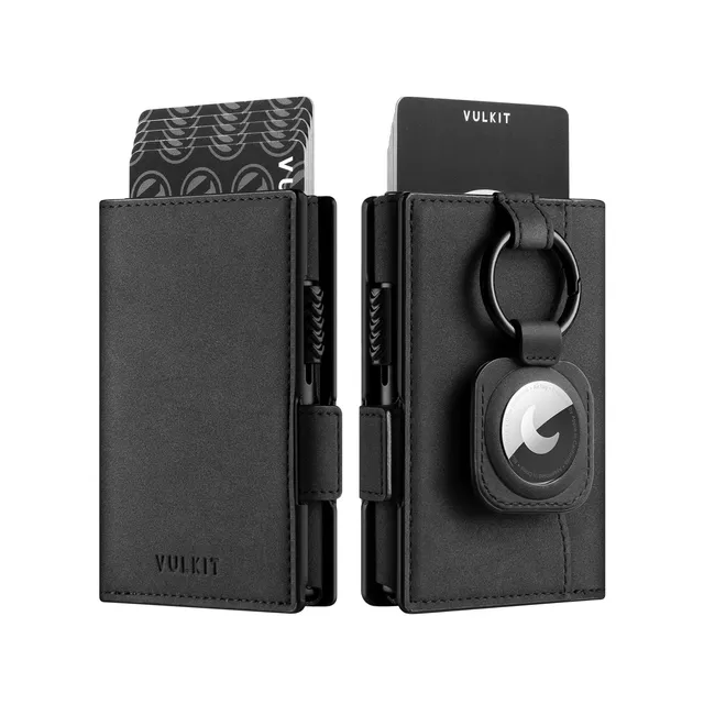 VULKIT VC309 portafoglio compatto nero con porta AirTag RFID