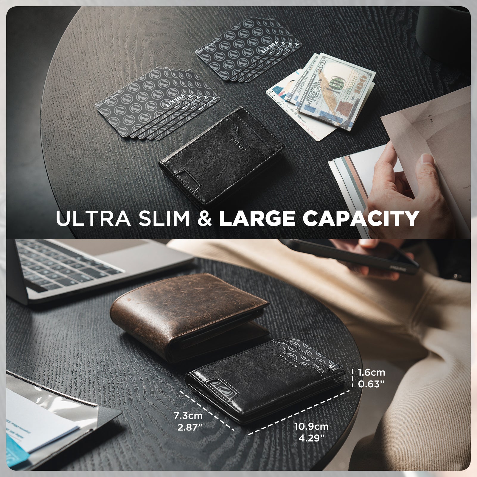 VULKIT Card Holders VW123 Portacarte Pelle Nero RFID 10 Slot