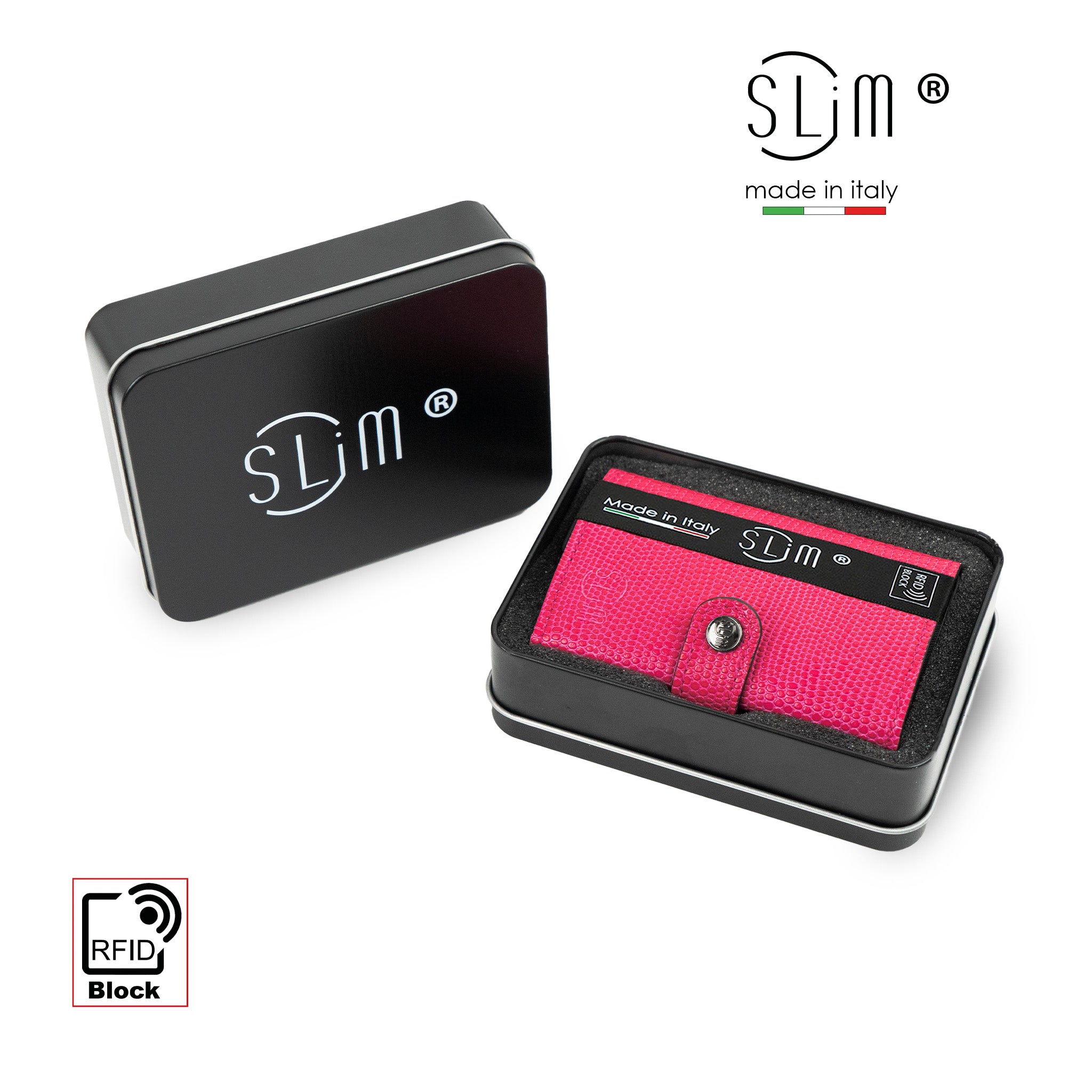 SLim Vera Pelle Tejus portacarte fucsia RFID 12 carte