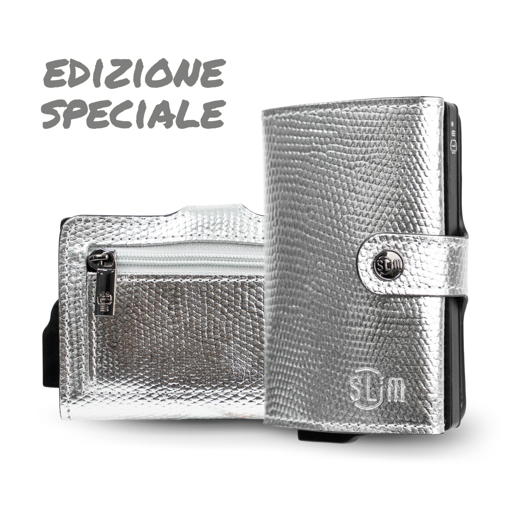 SLim Vera Pelle portacarte tejus Argento Laminato