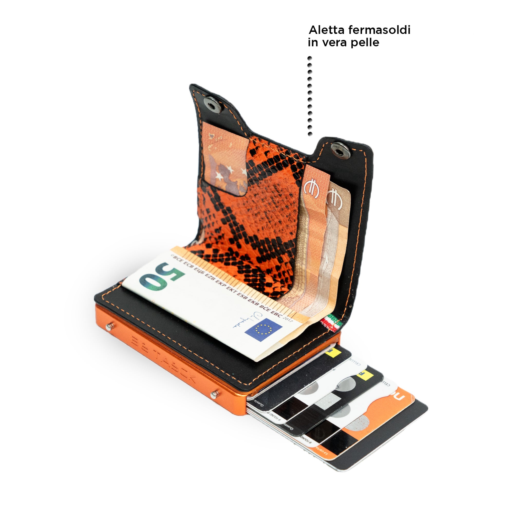 Be Tasck Rettile Portacarte Pelle Arancio RFID