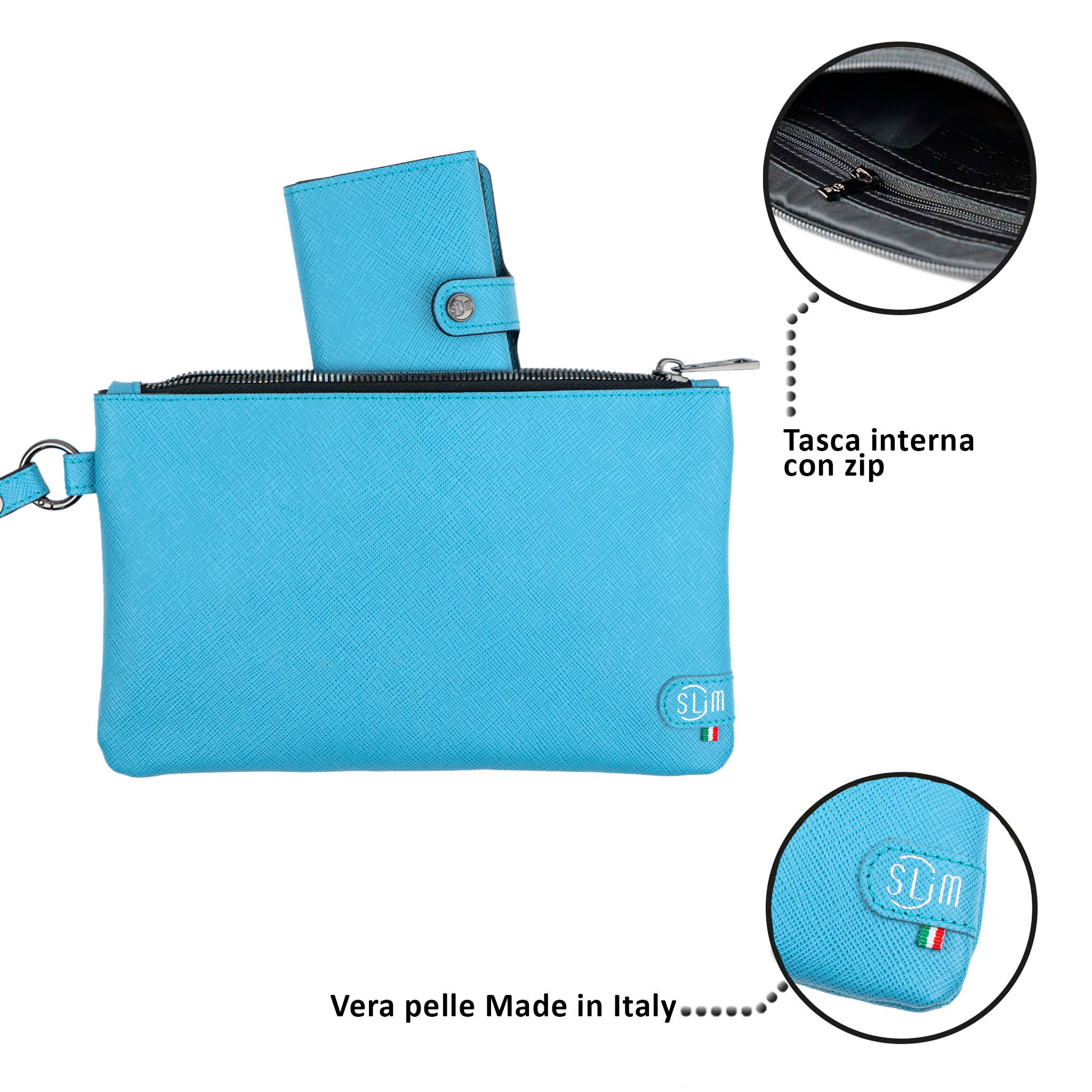 SLim Pochette Polsiera Saffiano Azzurro 23x14