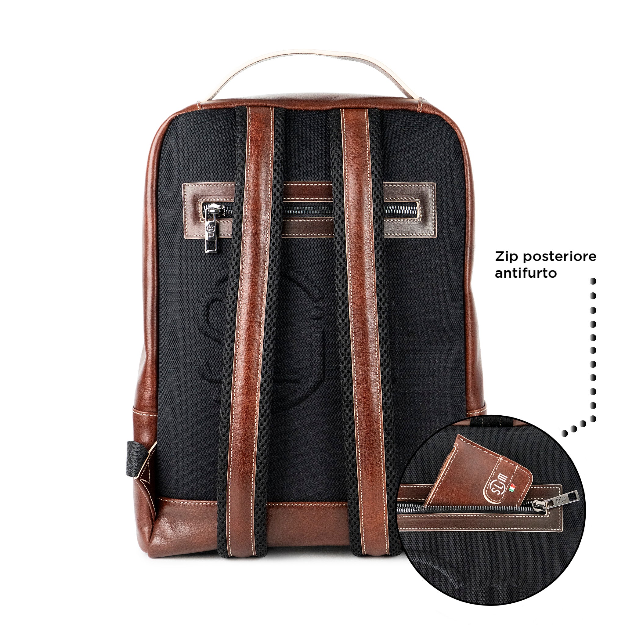 SLim Zaino Medio pelle marrone concia vegetale laptop 14"