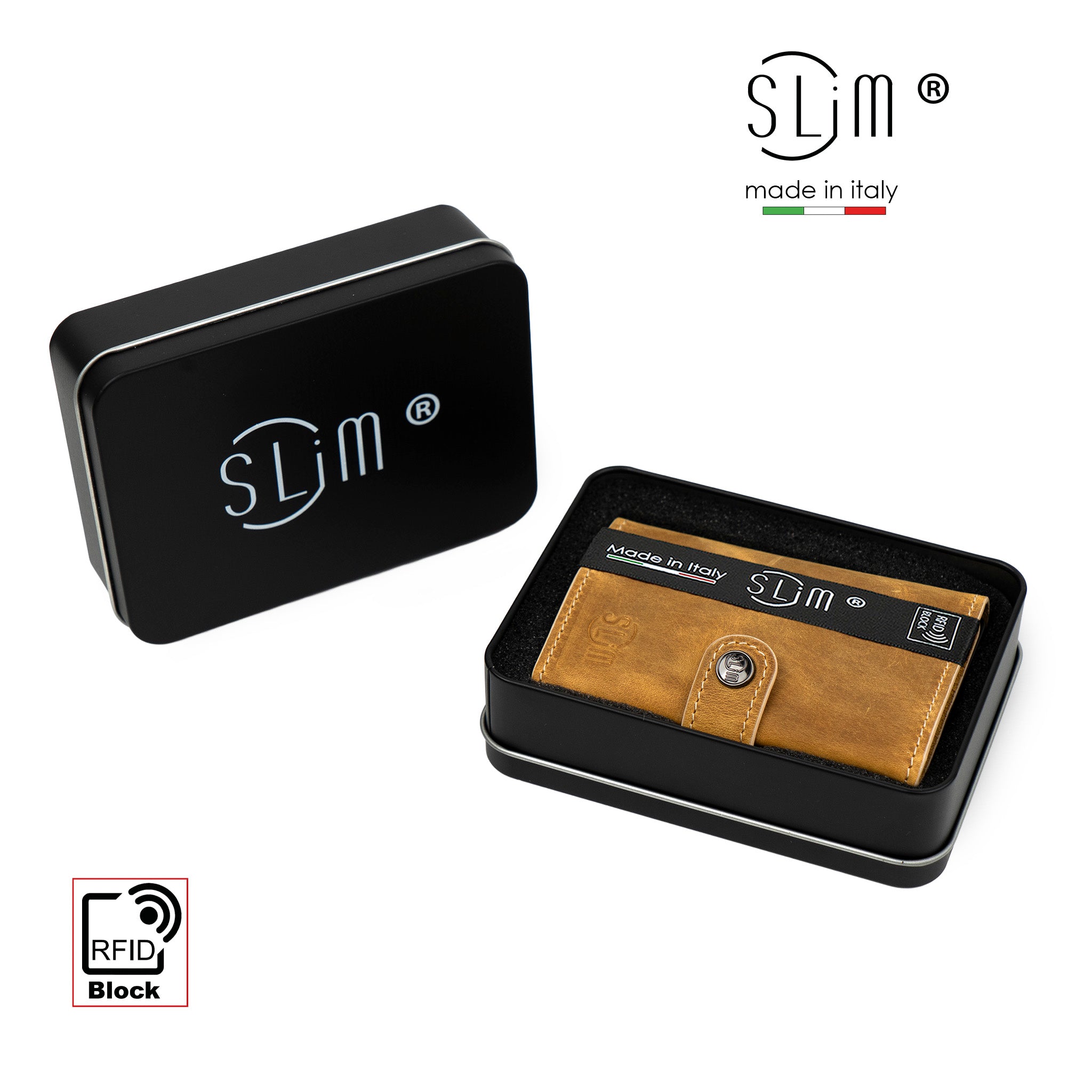 SLim Crazy Horse porta carte sabbia con zip RFID 12 carte