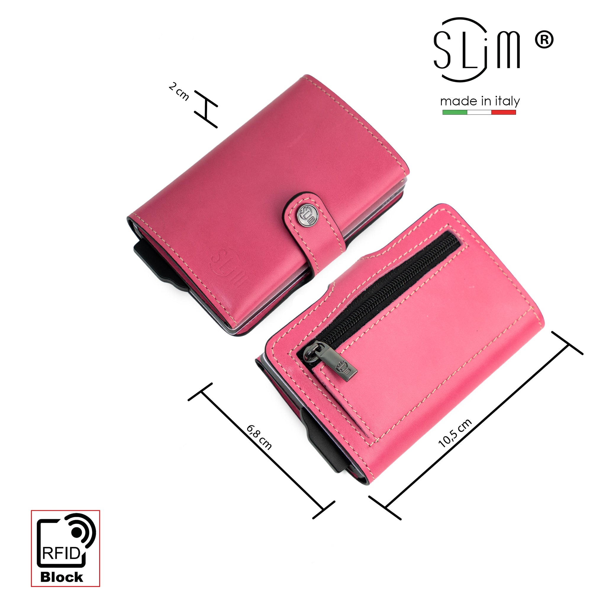 SLim Porta Carte Vegetale Fucsia Zip RFID 10,5 cm