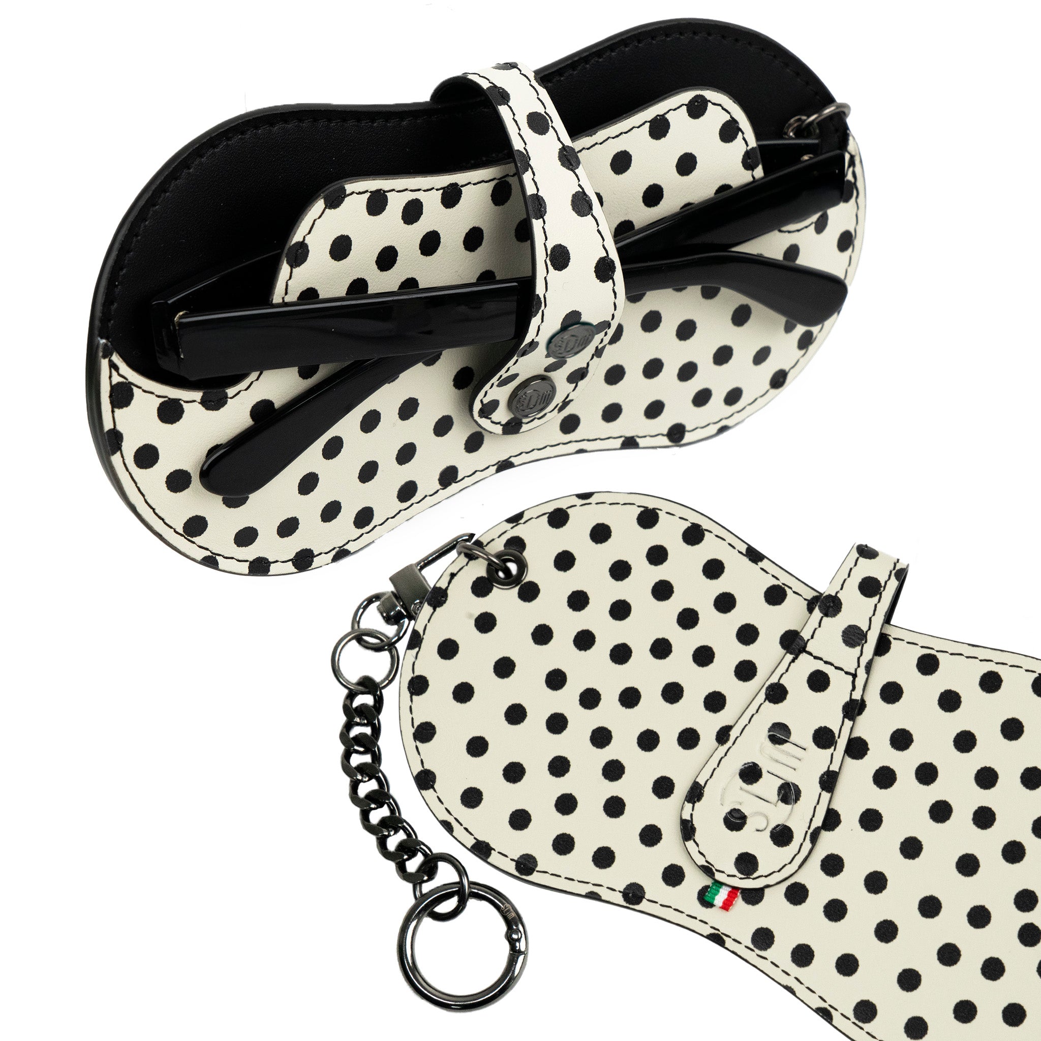 SLim Vision Pois Nero Bianco Portaocchiali Vera Pelle