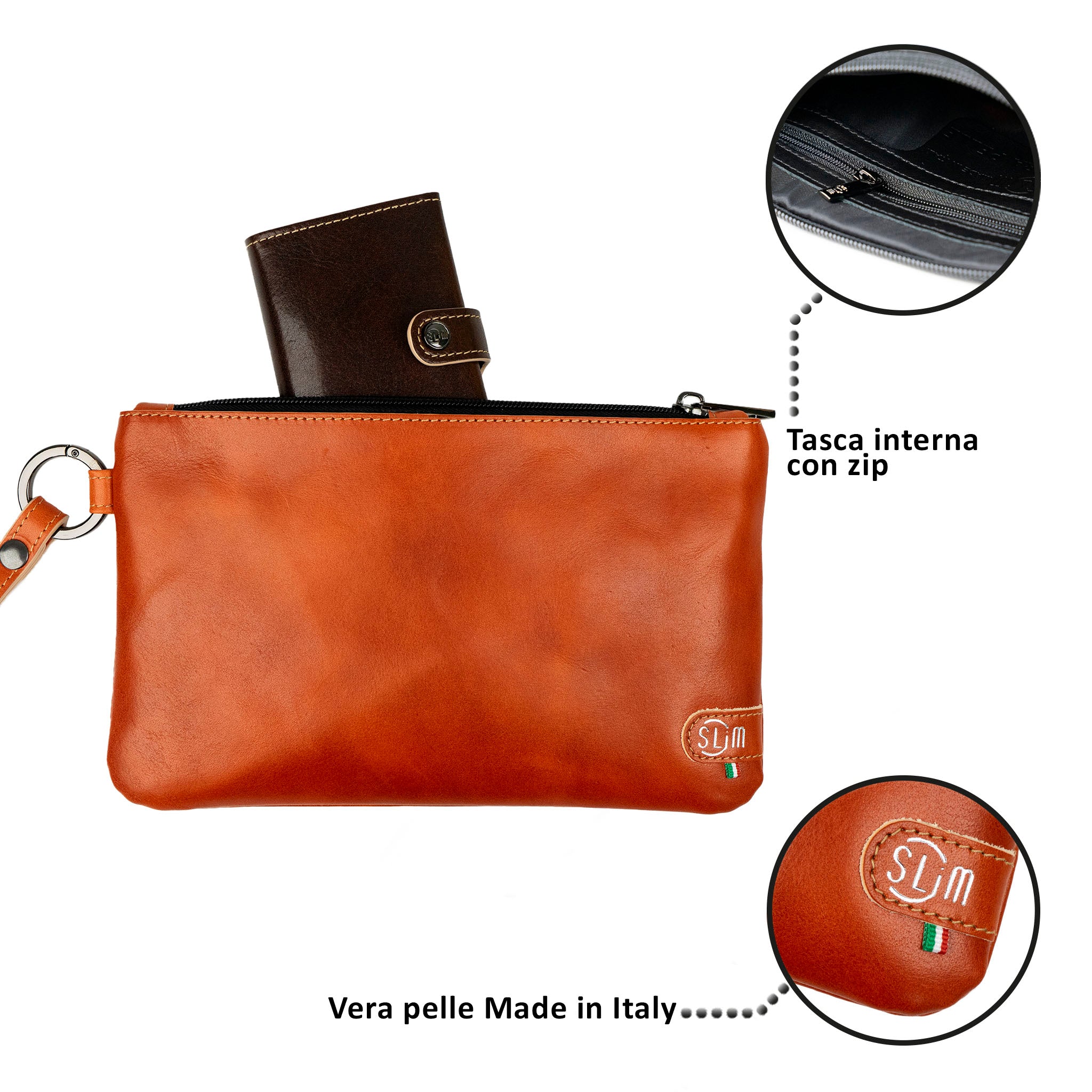 SLim Pochette Polsiera pochette arancione pelle vegetale
