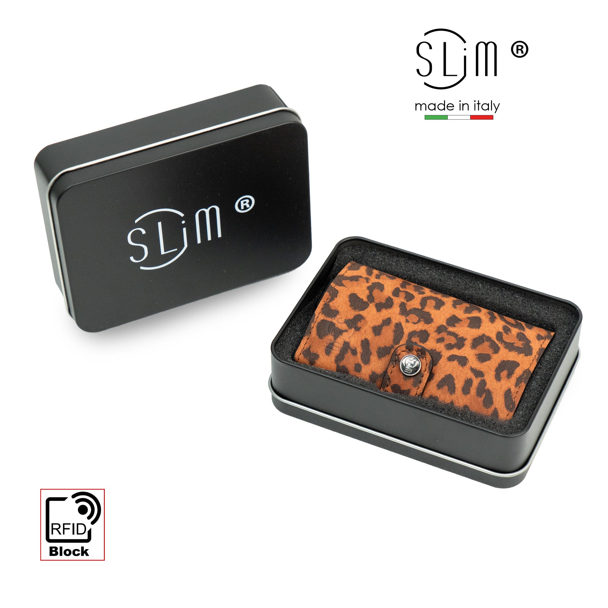 SLim Classic mini portafoglio animalier scamosciato RFID