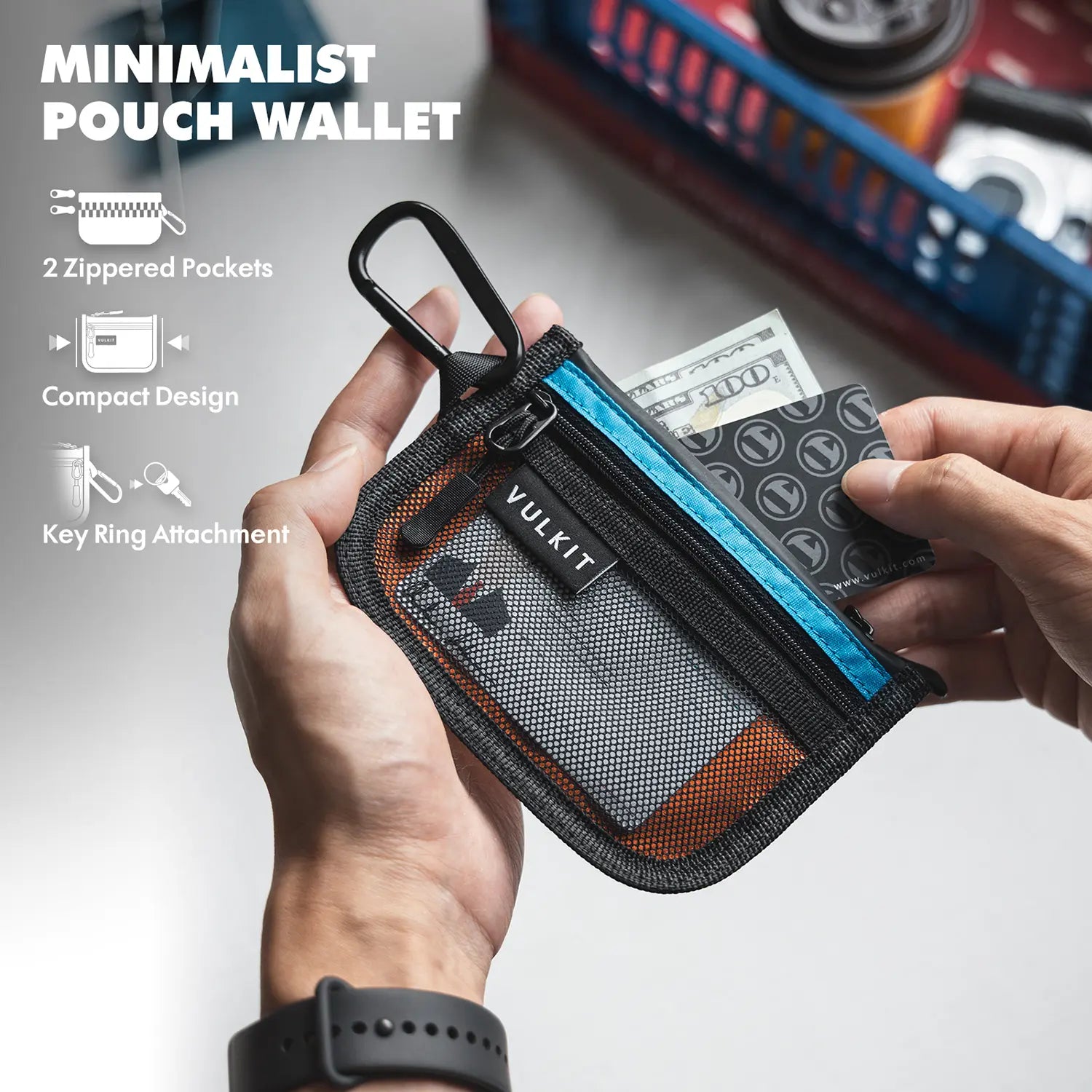 VULKIT Multifunctional VW159 borsellino monete arancione blu RFID