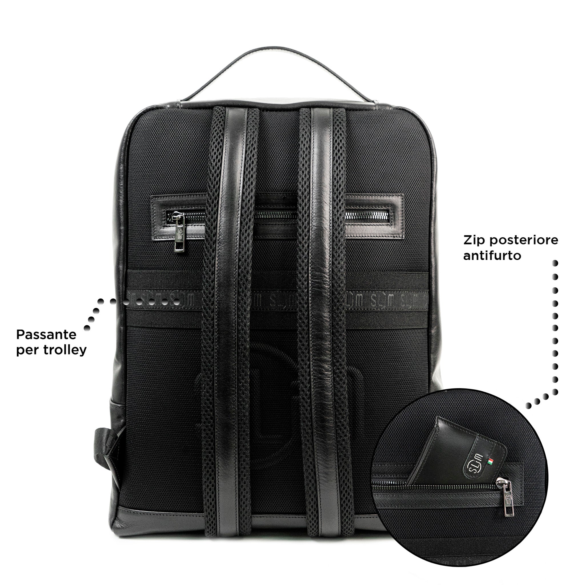 Zaino SLim Zaino Pelle Nero Vegetale 19 Litri PC 16"