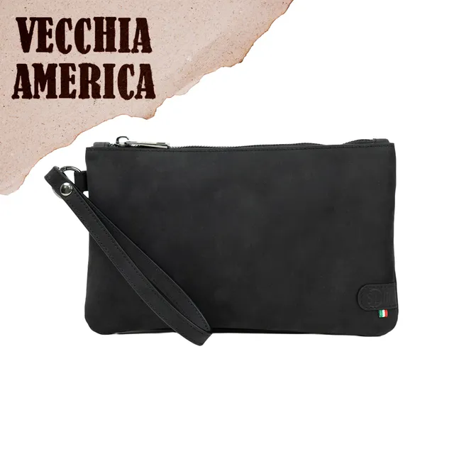 SLim Pochette Polsiera pochette Nero pelle Crazy Horse