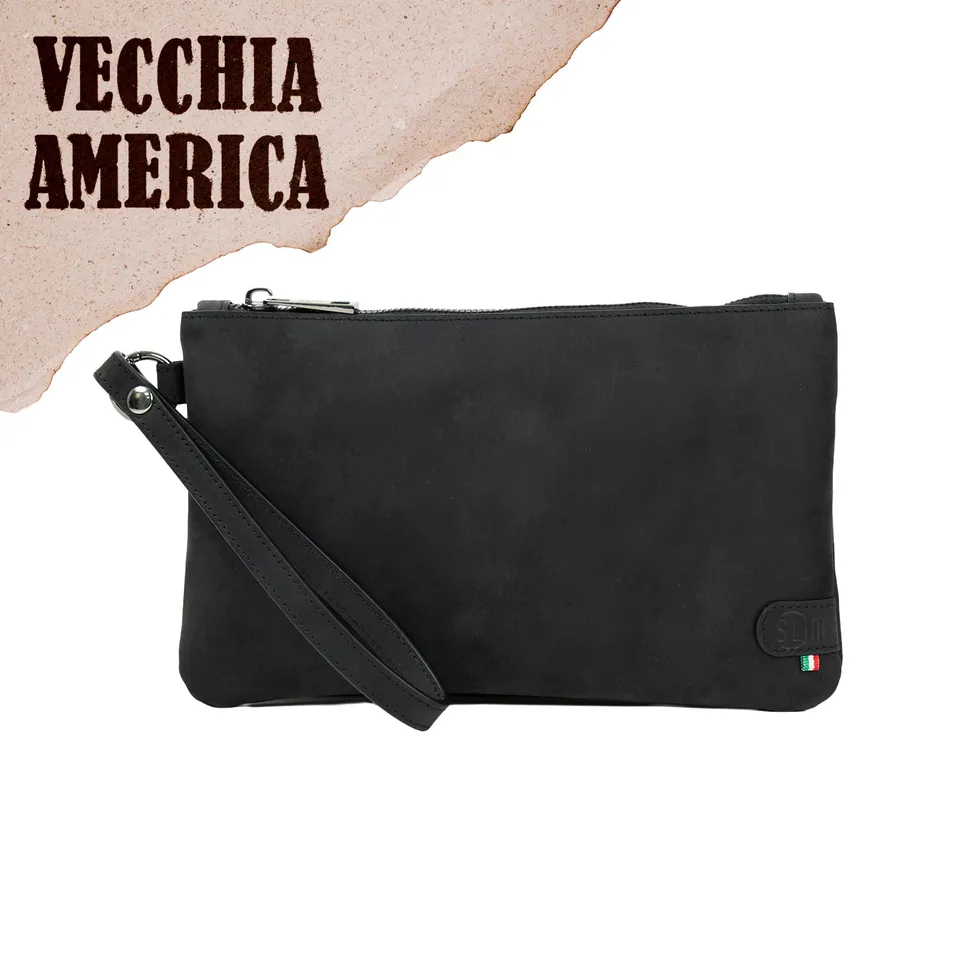 SLim Pochette Polsiera pochette Nero pelle Crazy Horse