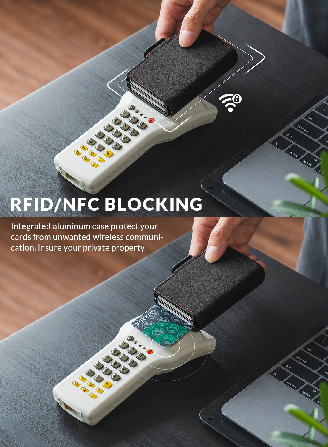 VULKIT Alcantara VC200D Portafoglio Alluminio RFID Grigio