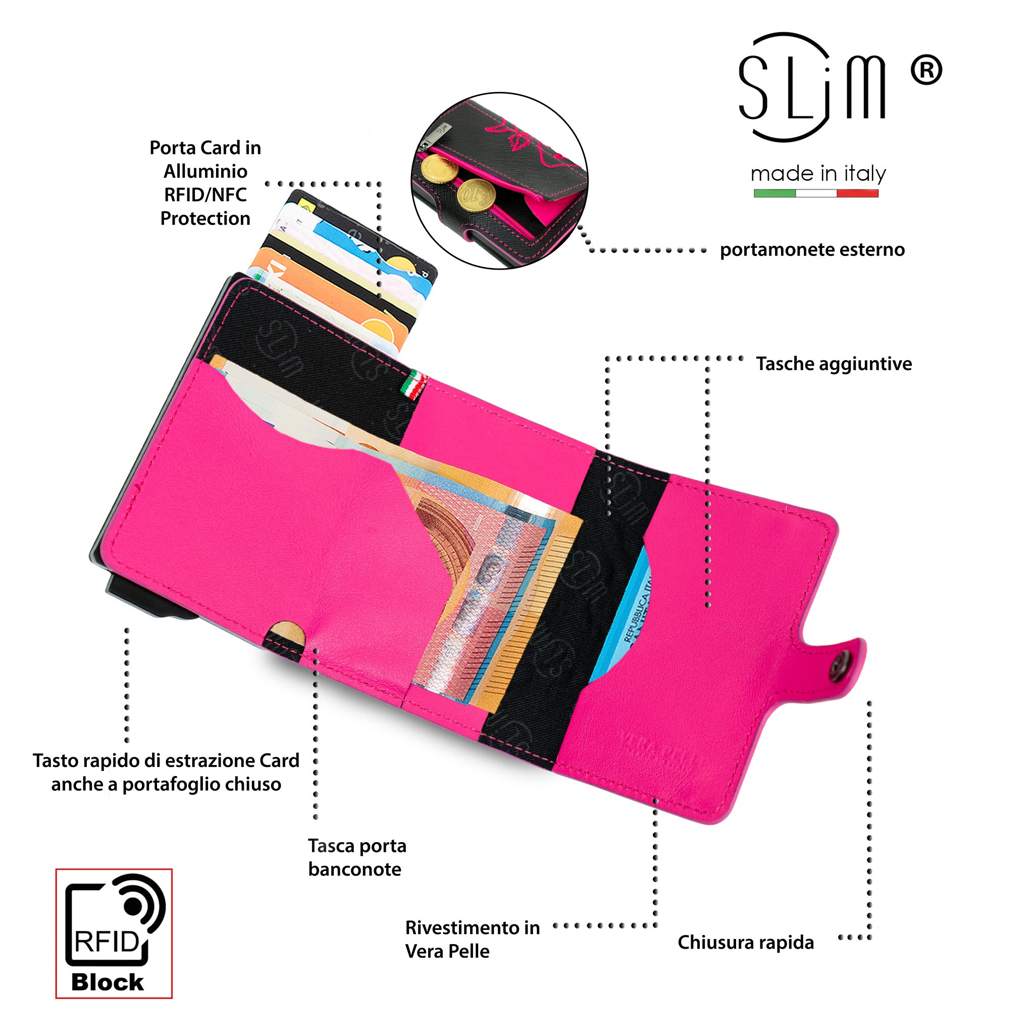 SLim Saffiano Tema Sicilia Portafoglio Fucsia