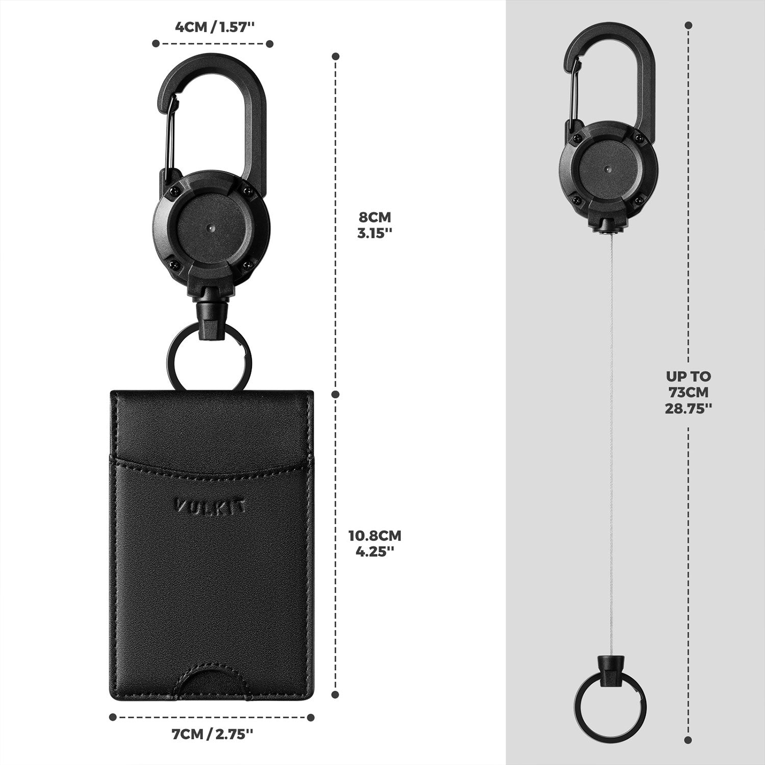 Vulkit VBH102 Portabadge Pelle Nero con Clip Retrattile