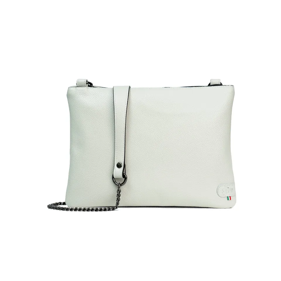 SLim Pochette Tracolla Bottalato Ghiaccio vera pelle