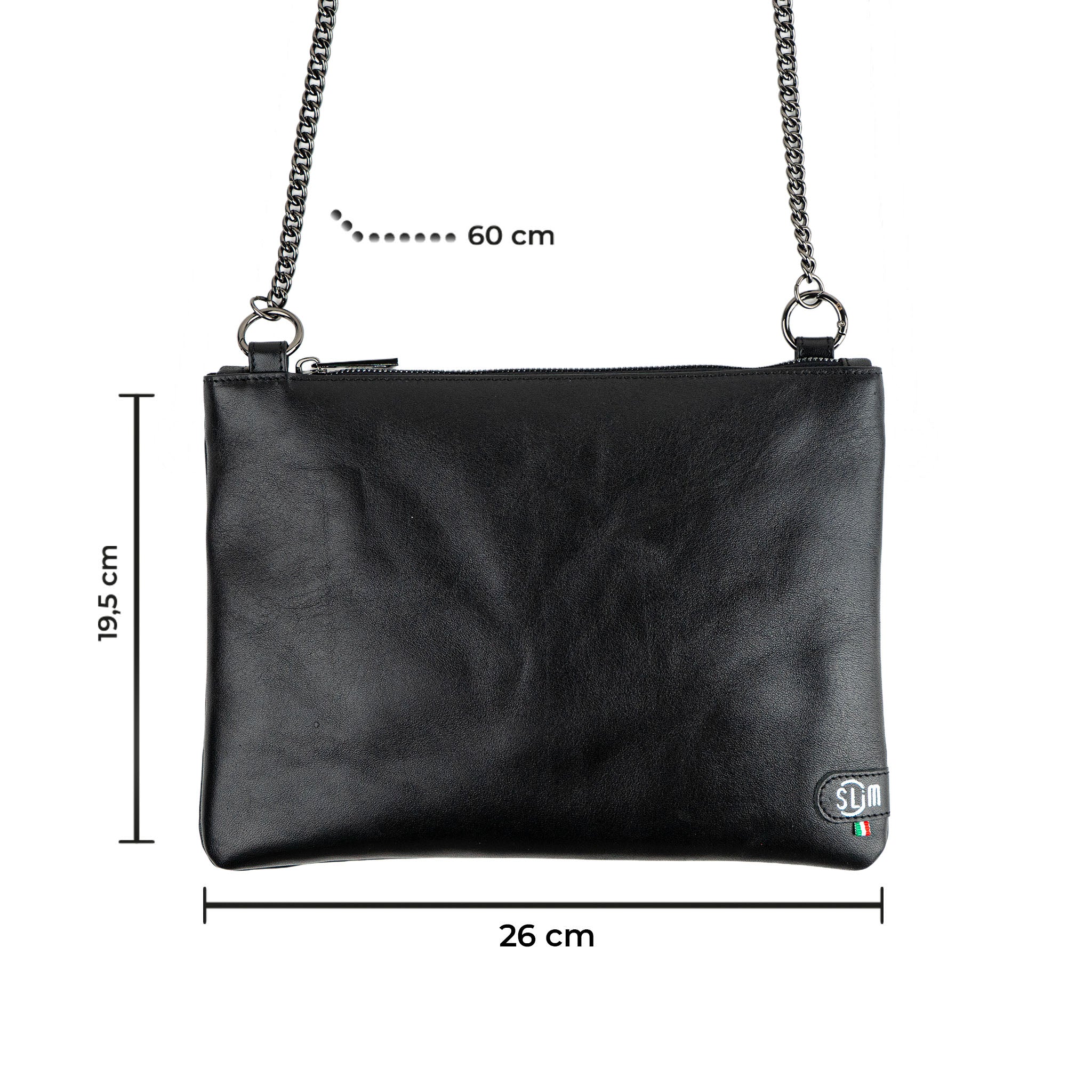 SLim Pochette Tracolla pelle vegetale nero 24x19,5 cm