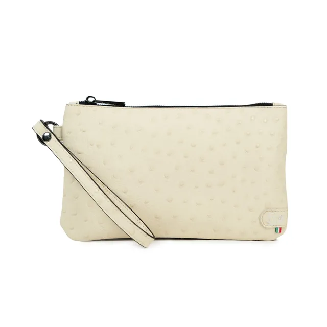 SLim Pochette Polsiera Pelle Struzzo Beige 23x14 cm